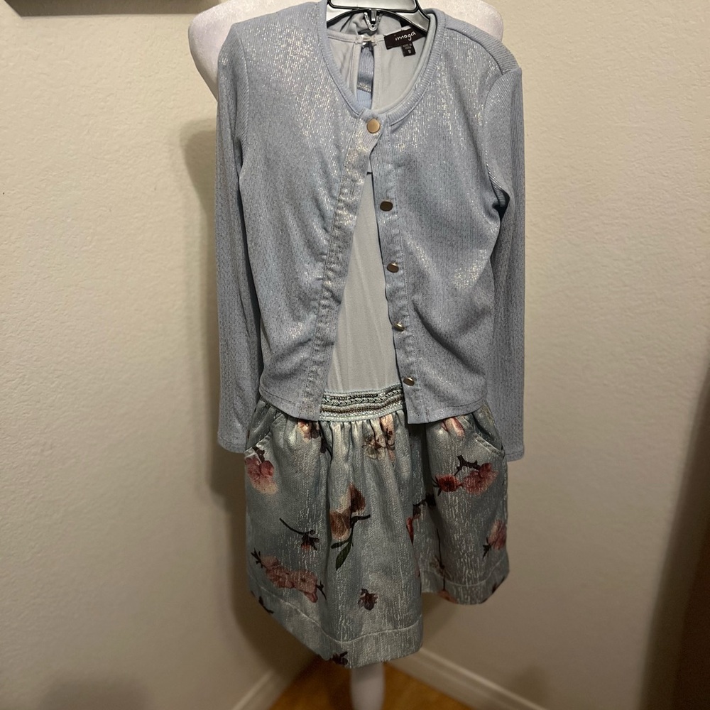 Imoga Blue Floral Kids Formal Dress with Cardigan